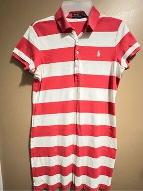 Ralph Lauren Red and White Striped Polo Dress